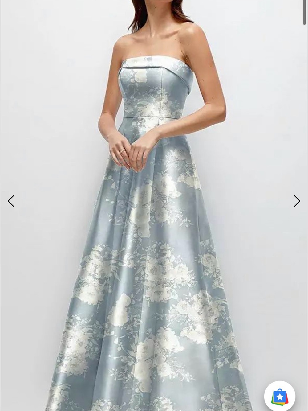 Alfred Snug Blue Floral Strapless Bridesmaid Dress Bow & Blossom Print